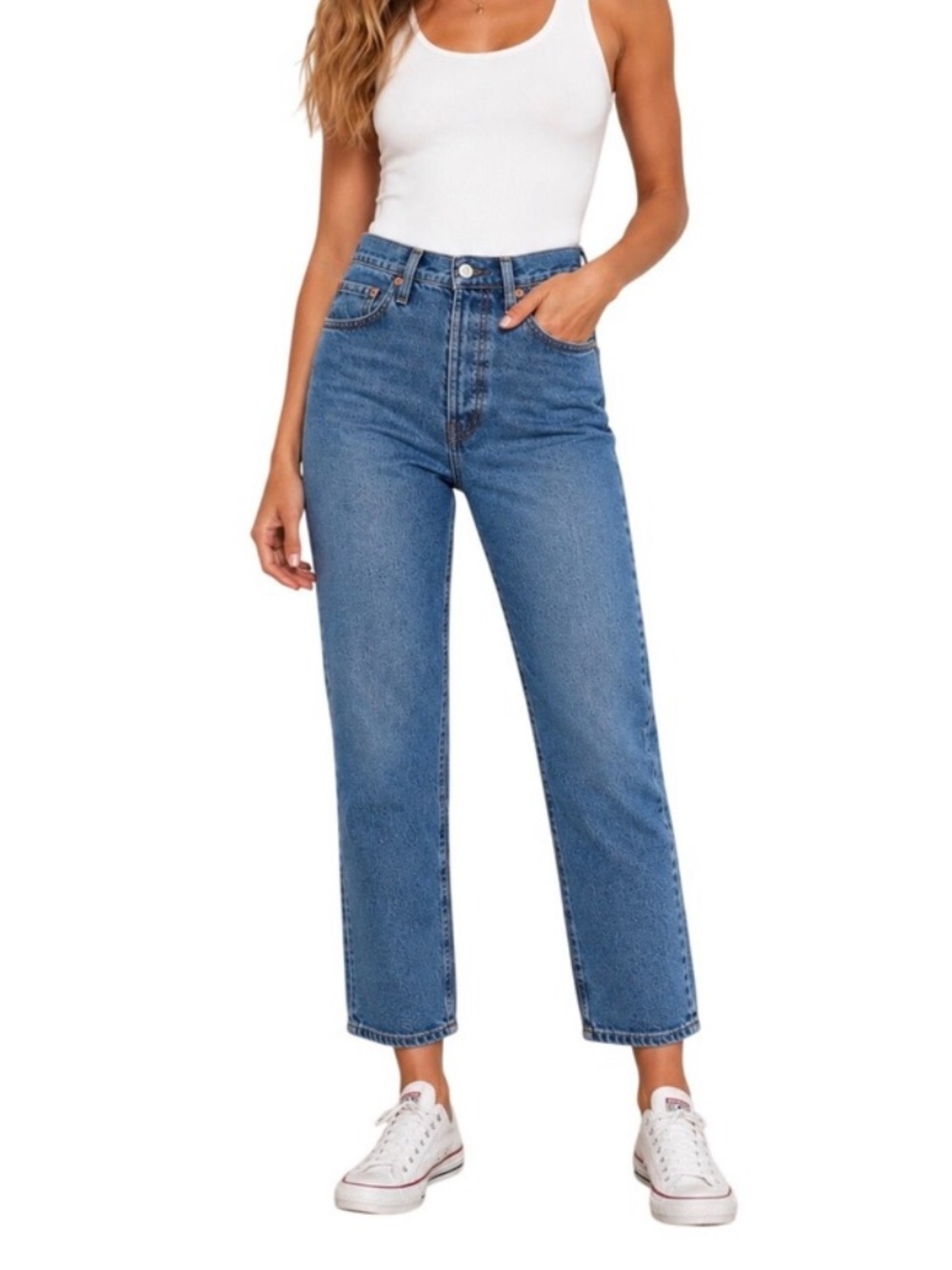 Levis Ribcage Straight Ankle Jeans Button Fly High Rise Sz 28